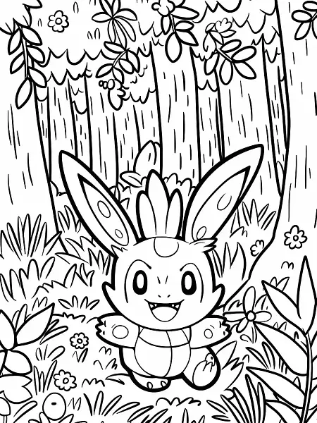 Joyful Tinkaton Pokemon in Forest Coloring Page - 2