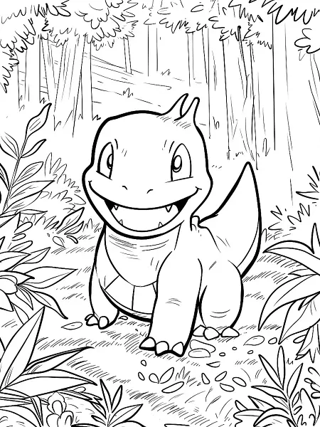 Happy Greavard Pokemon in Forest Coloring Page - 1