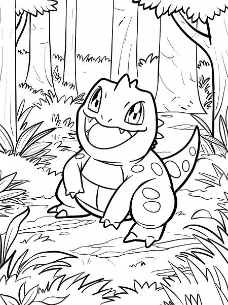 Happy Greavard Pokemon in Forest Coloring Page - 2