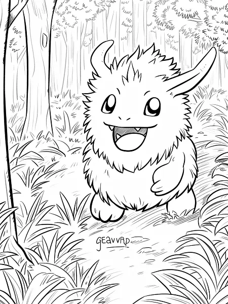 Happy Greavard Pokemon in Forest Coloring Page - 3