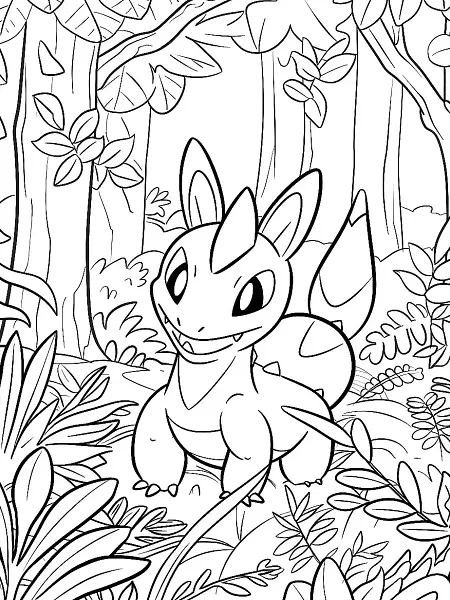 Happy Greavard Pokemon in Forest Coloring Page - 0