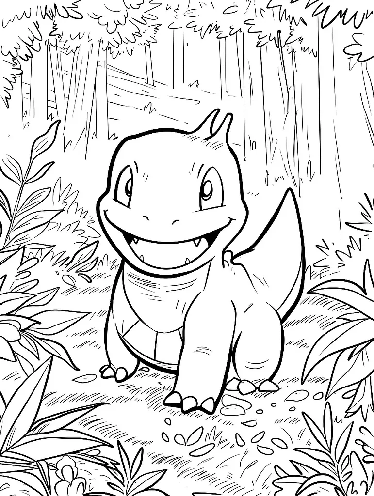 Happy Greavard Pokemon in Forest Coloring Page 2