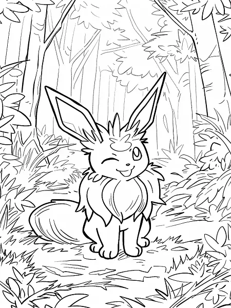 Happy Espeon in Forest Coloring Page - 1