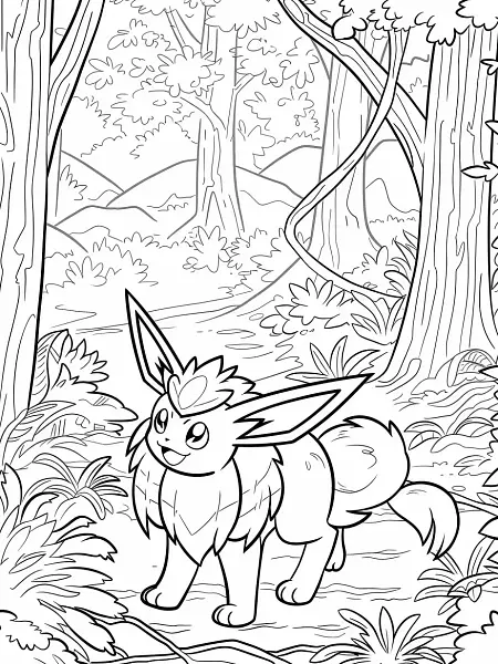 Happy Espeon in Forest Coloring Page - 3