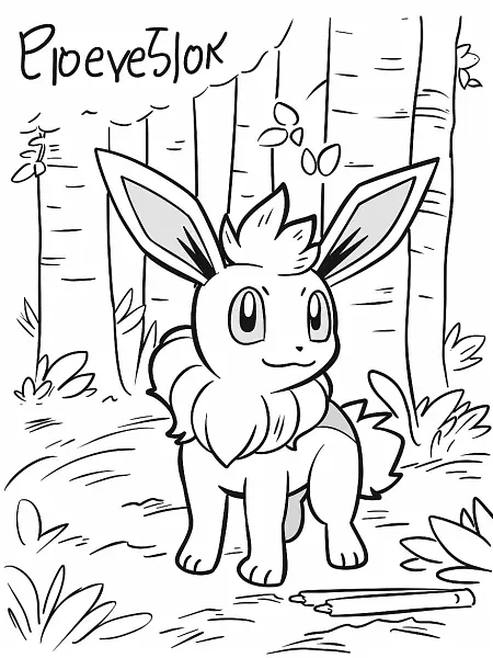 Happy Espeon in Forest Coloring Page - 2