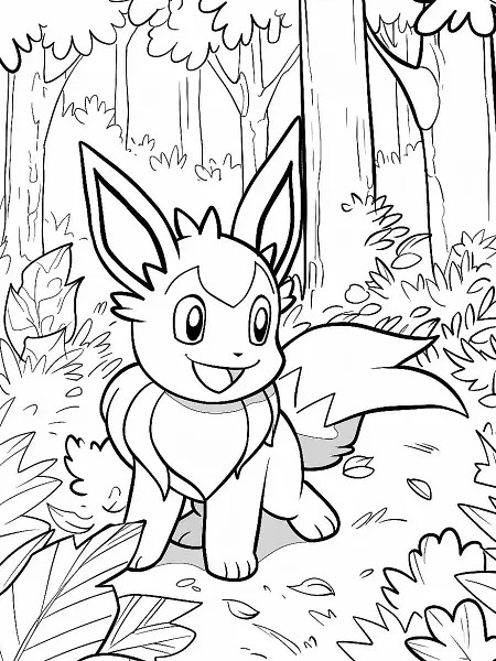 Happy Espeon in Forest Coloring Page - 0