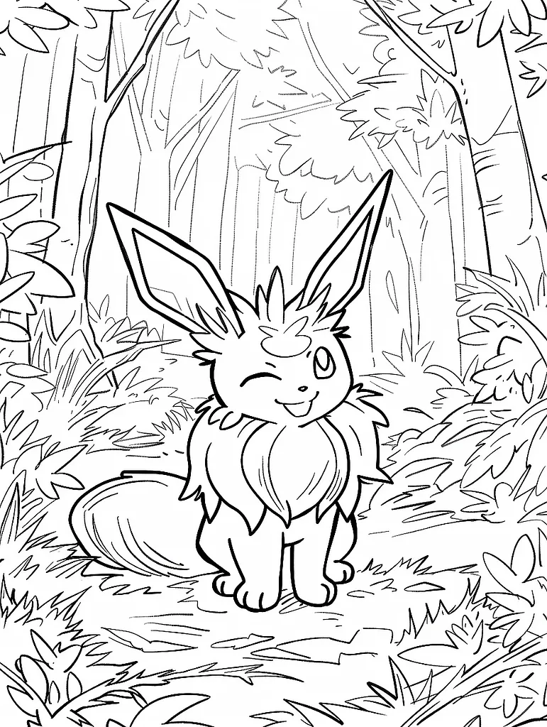 Happy Espeon in Forest Coloring Page 2