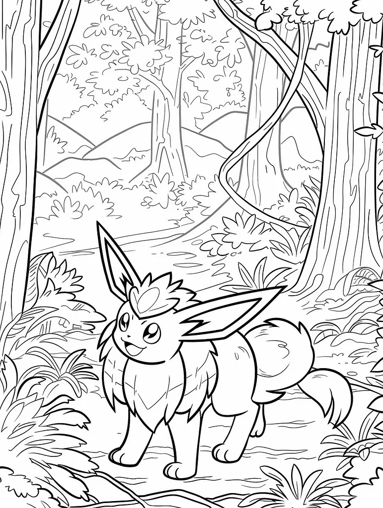 Happy Espeon in Forest Coloring Page 4