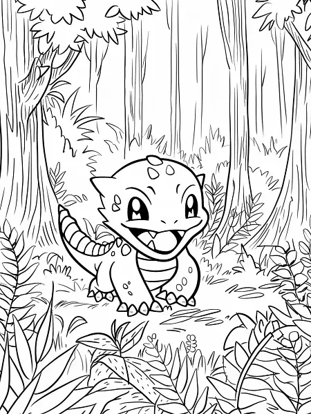 Klang Pokemon Coloring Page - Joyful Expression in Forest - 2