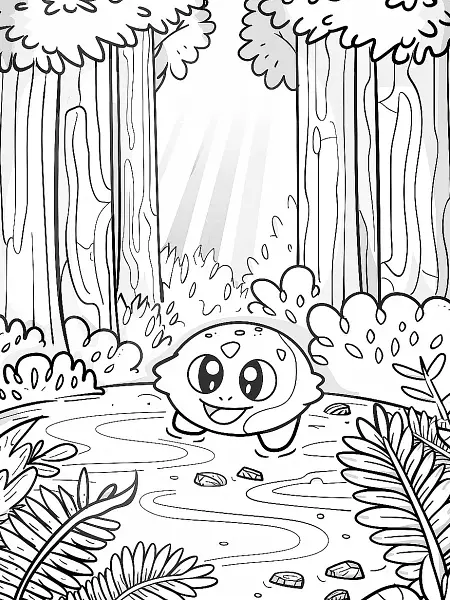 Klang Pokemon Coloring Page - Joyful Expression in Forest - 0