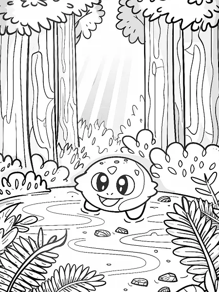 Klang Pokemon Coloring Page - Joyful Expression in Forest