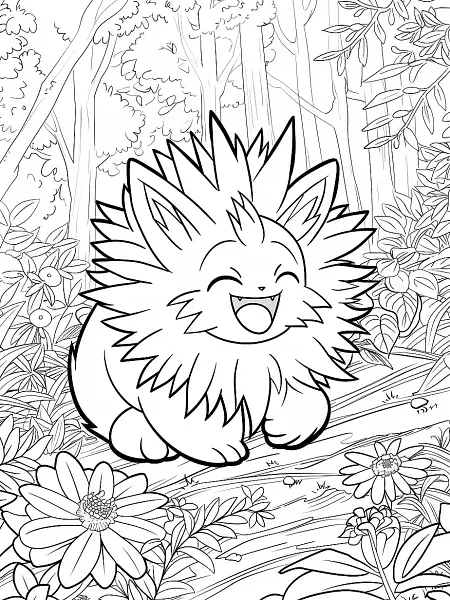 Klang Pokemon Coloring Page - Joyful Expression in Forest - 1