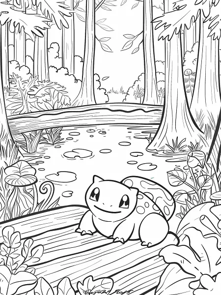 Klang Pokemon Coloring Page - Joyful Expression in Forest - 3