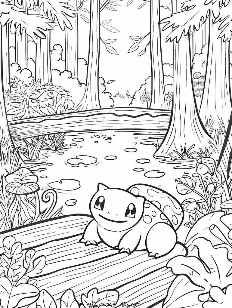 Klang Pokemon Coloring Page - Joyful Expression in Forest 4