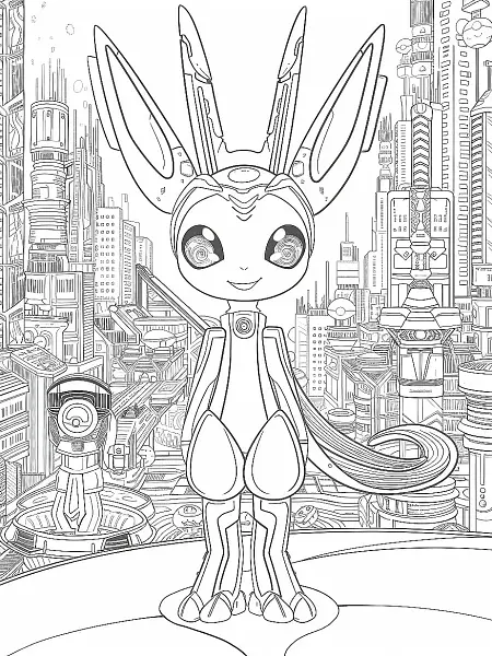 Joyful Miraidon in Futuristic City - Coloring Page - 0