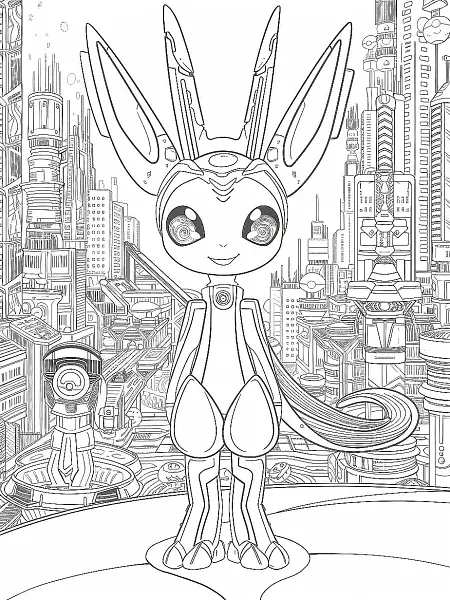 Joyful Miraidon in Futuristic City - Coloring Page