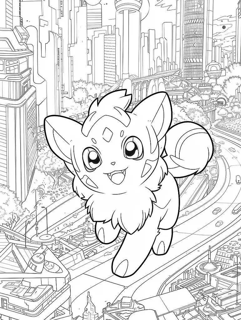 Joyful Miraidon in Futuristic City - Coloring Page 3